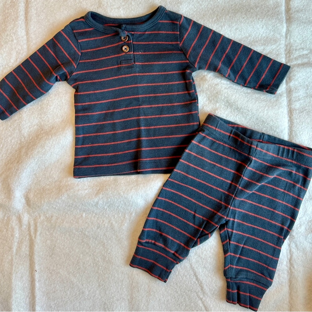 Carter's Navy and Red Striped Long-sleeve and Pants Pajama Set